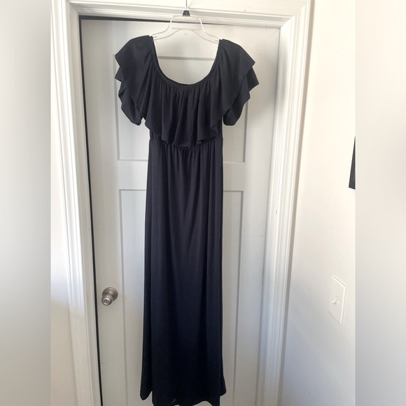 NWT PinkBlush Navy Off Shoulder Ruffle Trim Maxi Dress - Picture 4 of 7